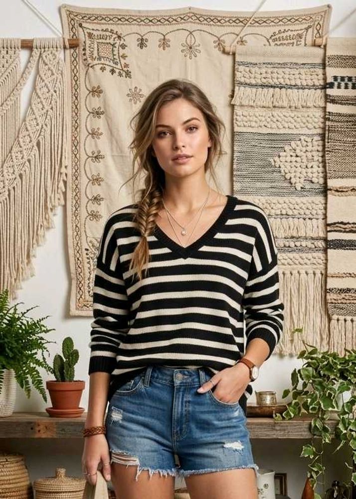 💟Original H&amp;M Striped V-Neck Sweater O