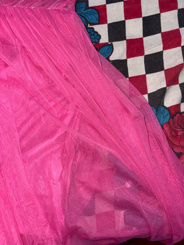 Vibrant Pink Net Ethnic Gown