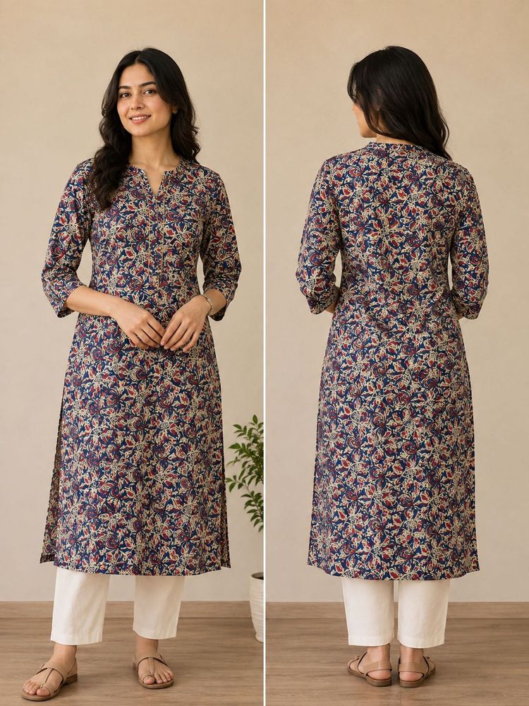 Blue Kalamkari Printed Kurti