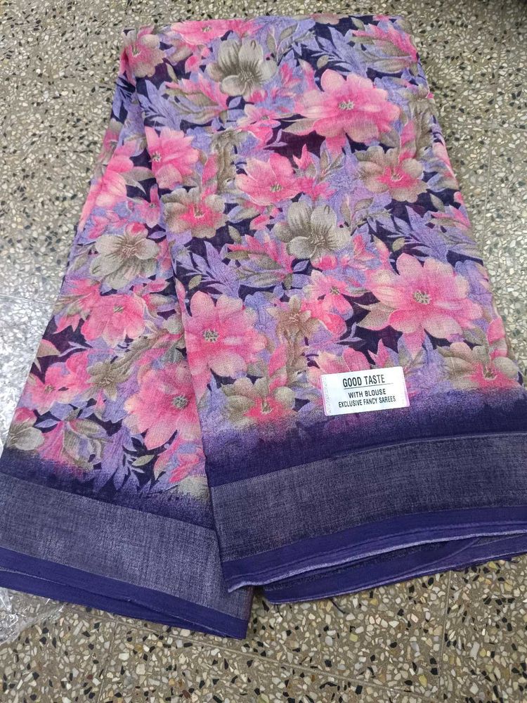 Beautiful Linen Cotton Floral Print Saree