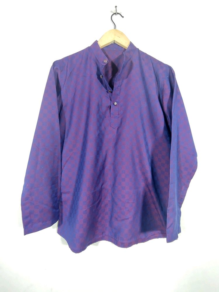 Vintage Purple Checkered Stand Collar Shirt