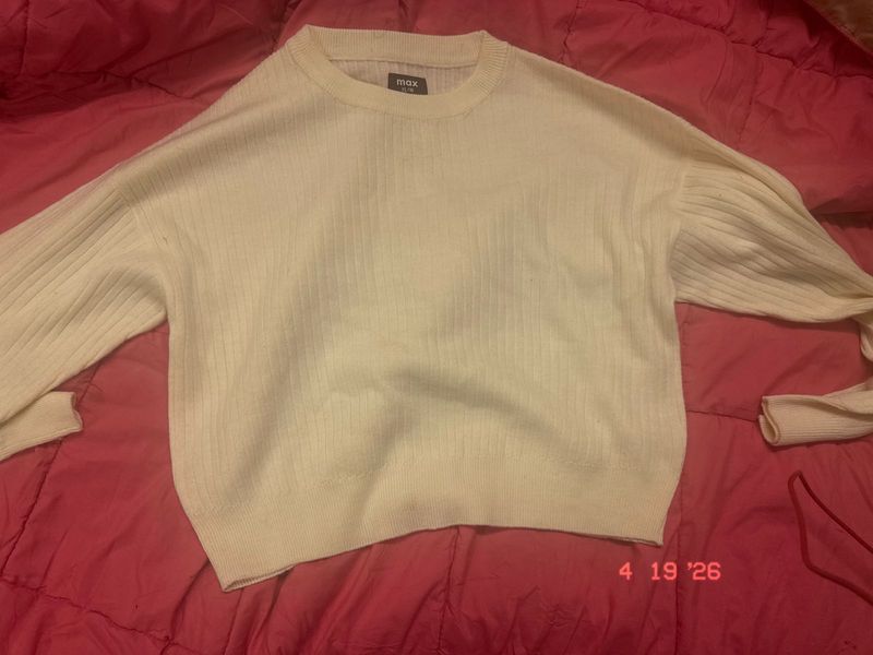 Cream Ribbed Knit Sweater