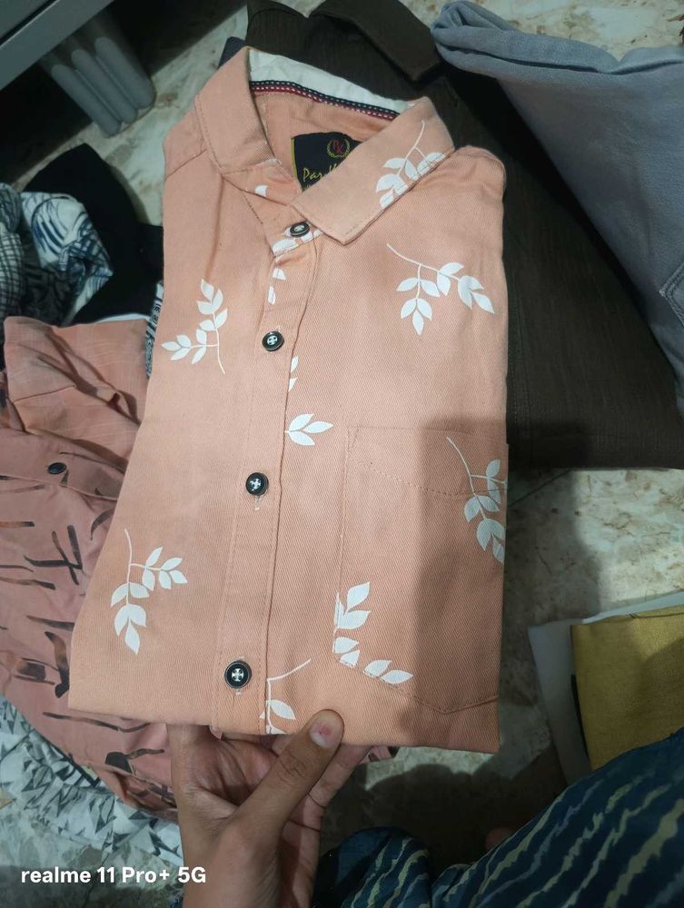 Peach Leaf Print Men's Shirt