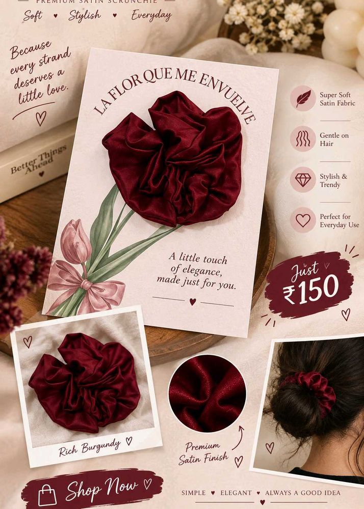 Premium Satin Scrunchie - Rich Burgundy
