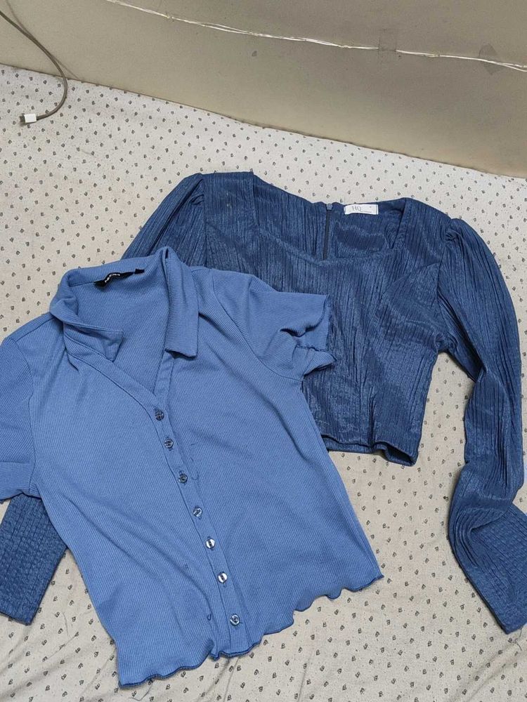set of 2 blue coloured tops