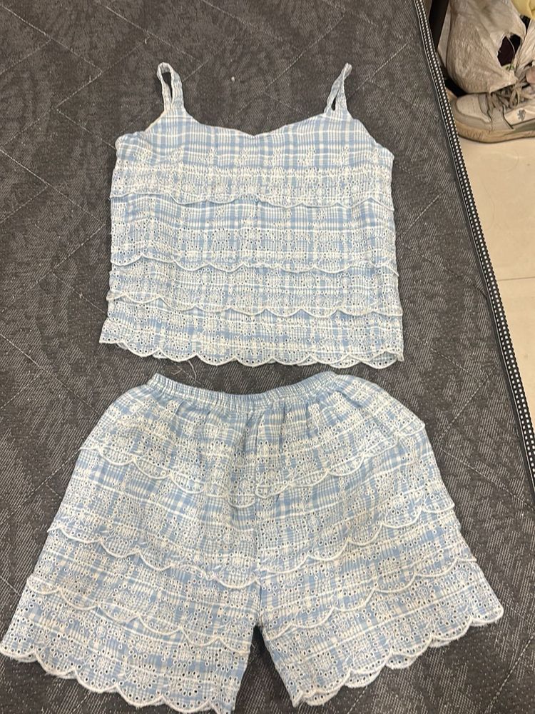 Cute Plaid Ruffle Set - Top &amp; Shorts