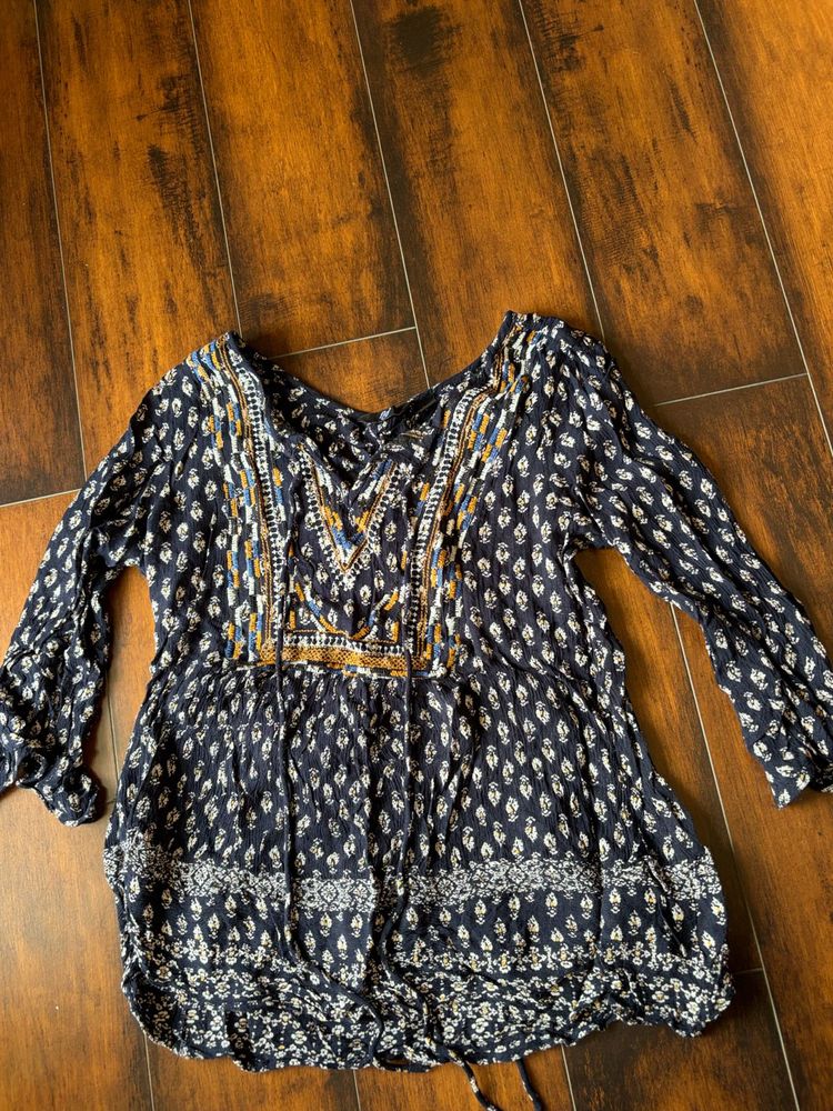 Boho Print Long Sleeve Tunic Top