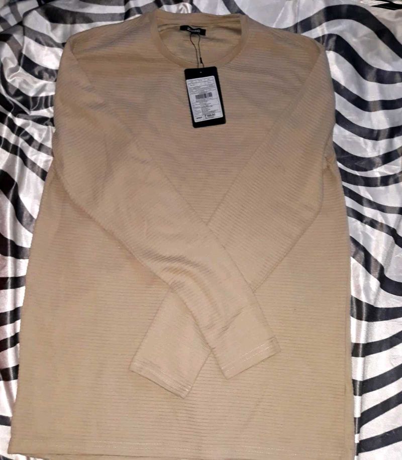 Zudio Men's Beige Textured Long Sleeve Top