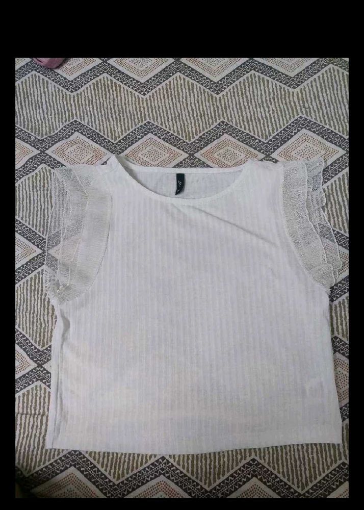 White Lace Sleeve T-Shirt