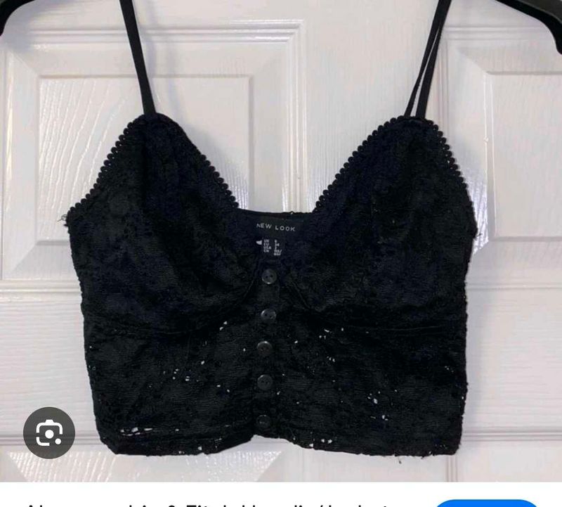 Black Lace Button-Up Crop Top