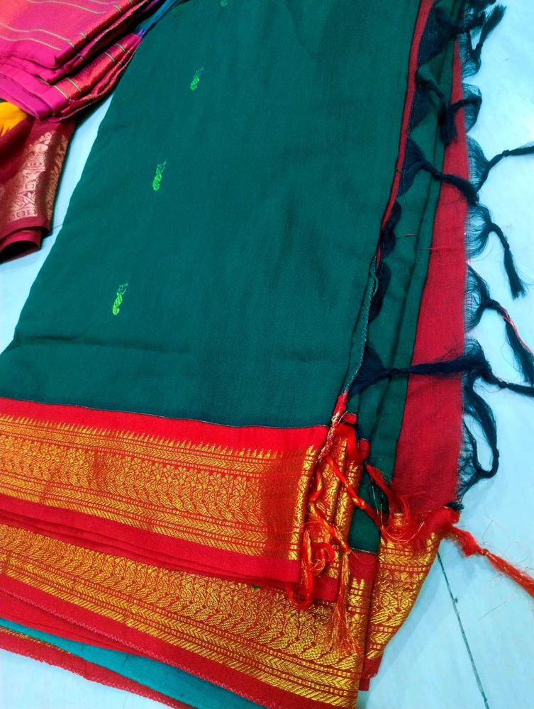 Elegant Green &amp; Red Saree