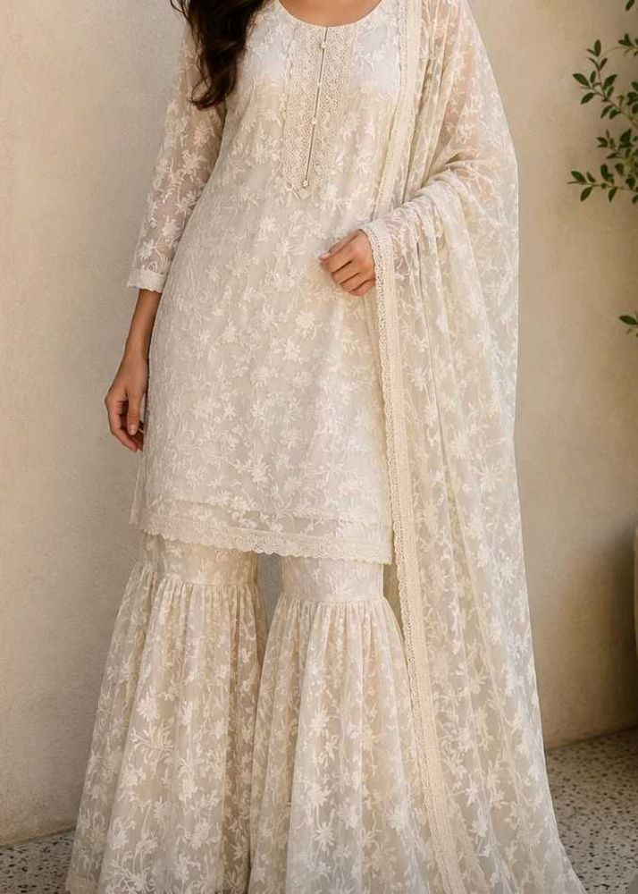 Elegant White Lace Kurta Set with dupatta