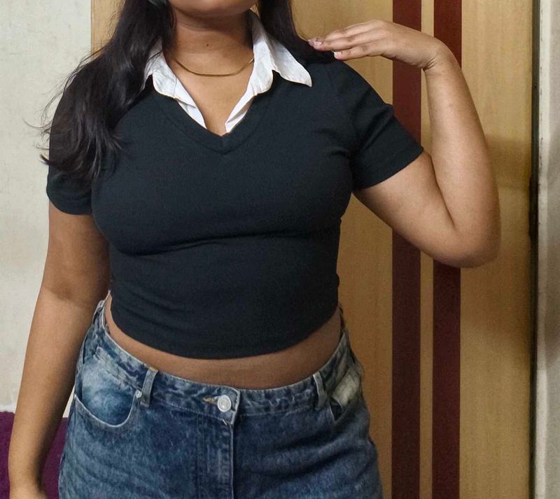 Colour Block Black Top