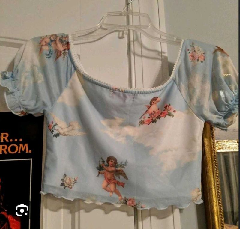 Cute Angel Cloud Print Crop Top