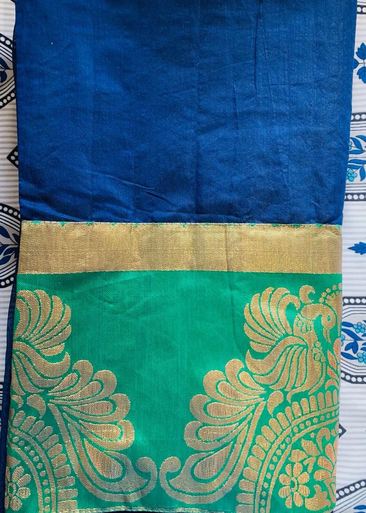 Blue &amp; Green Peacock Saree