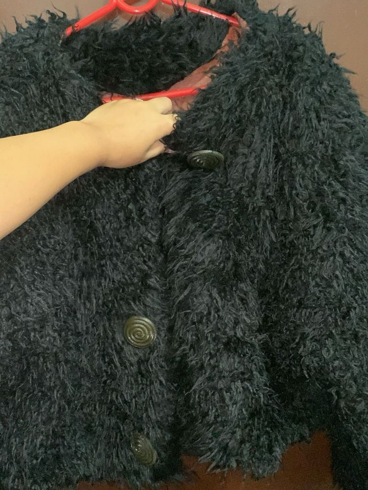 Black fur crop jacket