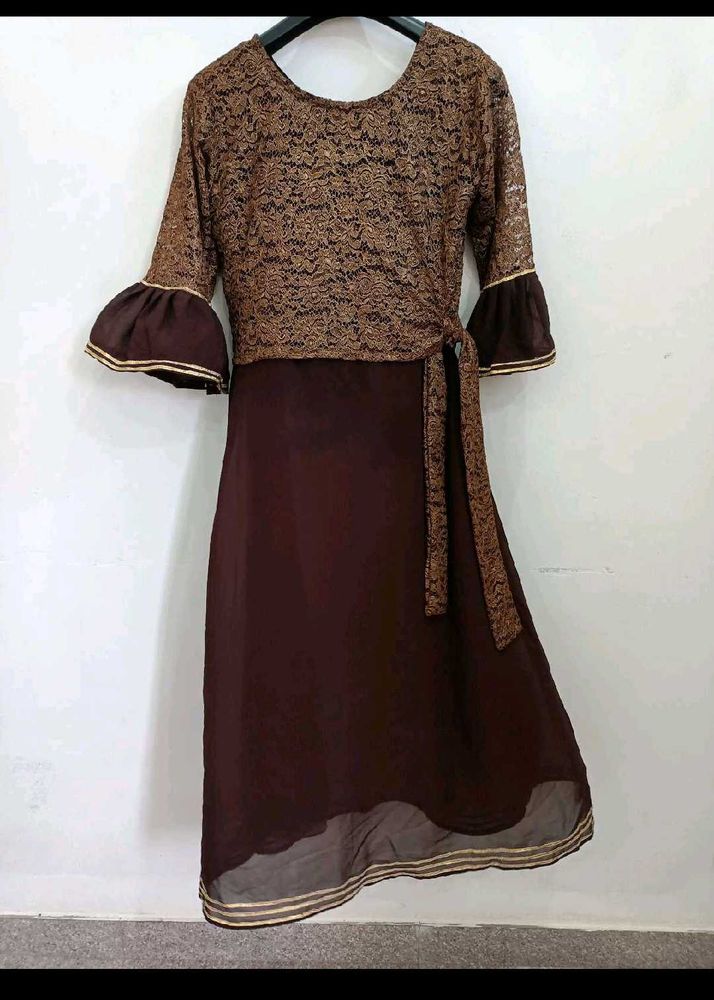 Elegant Brown Lace Kurta