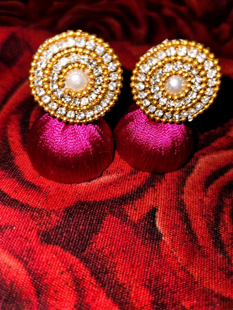 Pink Silk Thread Earring