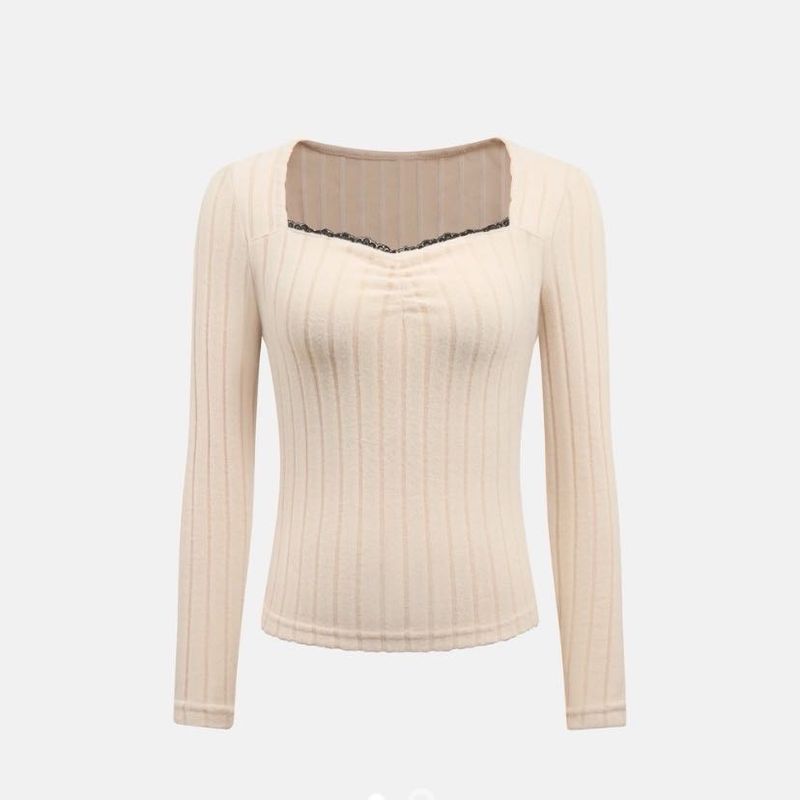 Savana Ribbed Lace Trim Square Neck Top