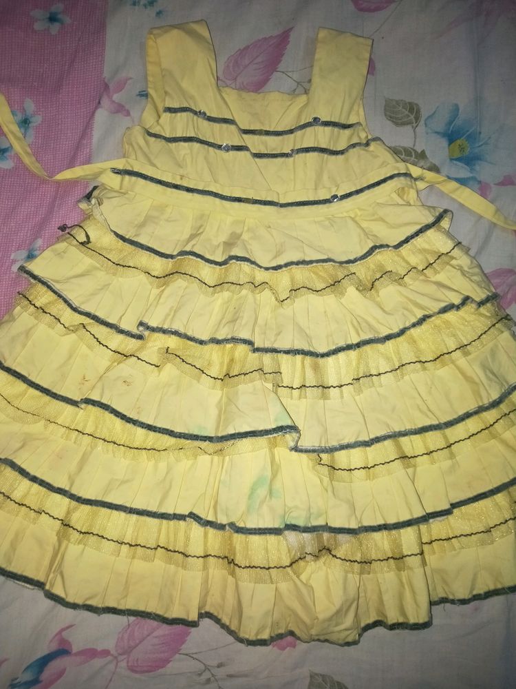 2 Year Kid Frock With Set Cap, Good Condition