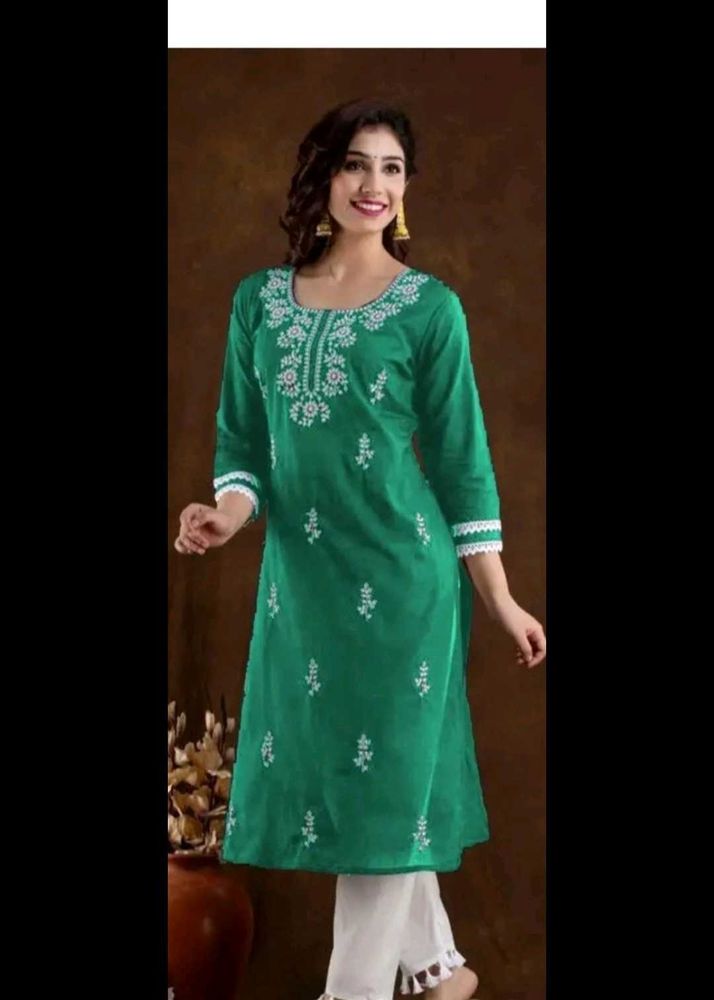 Elegant Teal Kurta with White Embroidery