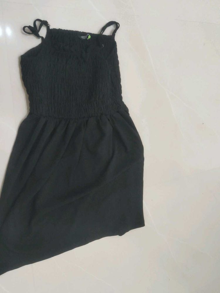 Black Smocked Dress with Straps