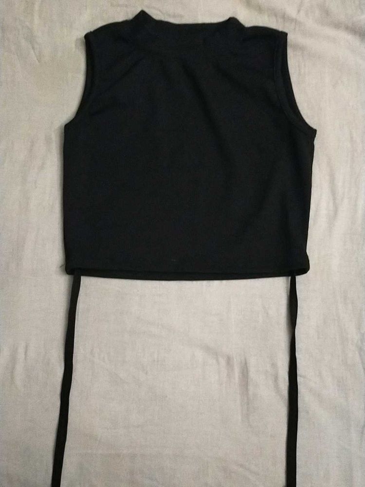 Sleeveless Black Crop Top with Ties