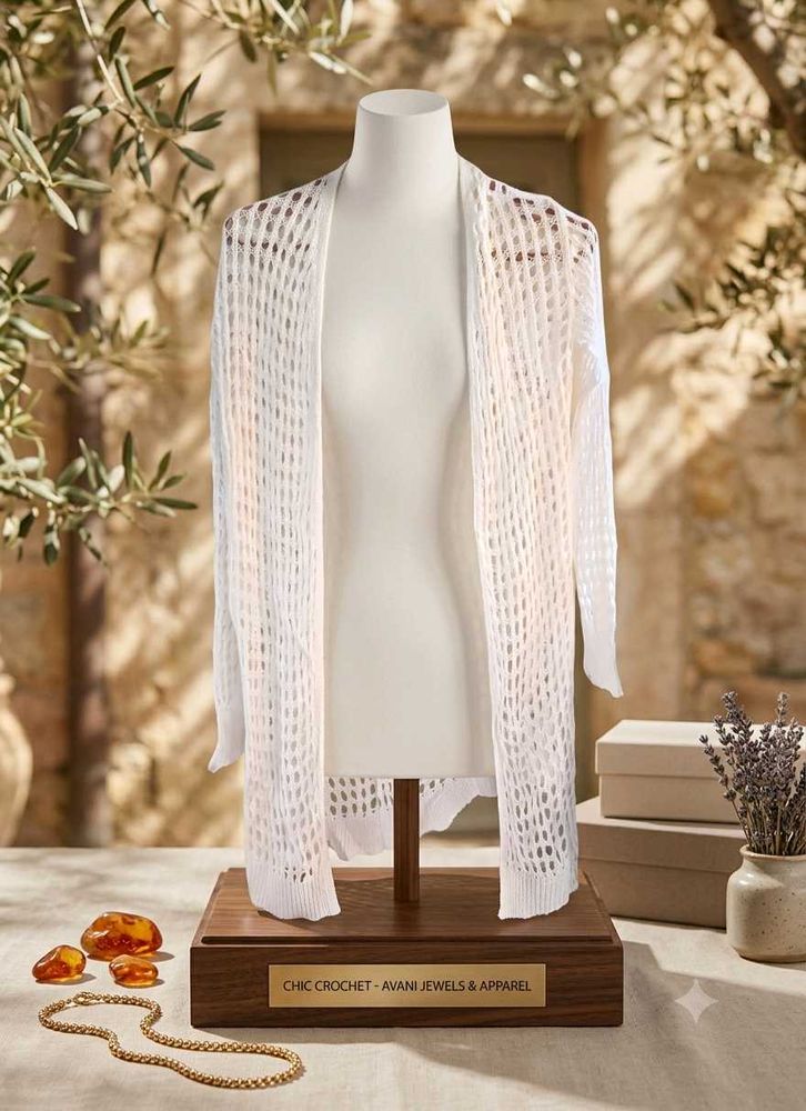 Cream Crochet Long Cardigan