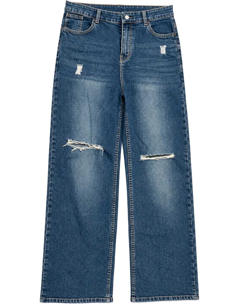 straight fit rough blue jeans for women
