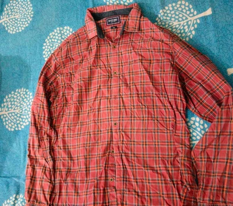 Men's Red Plaid Button-Down Shirt