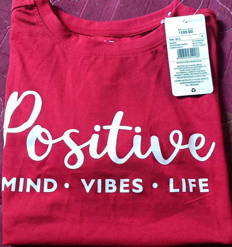 Red "Positive Mind Vibes Life" T-Shirt
