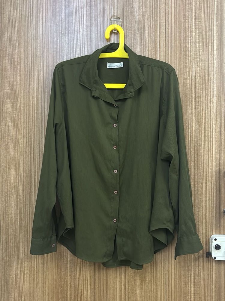 Olive Green Collared Button-Up Shirt