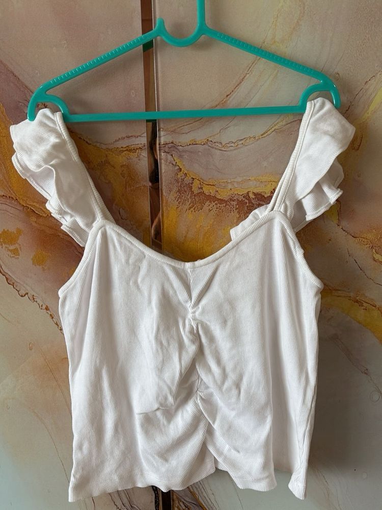 White Ruched Tank Top