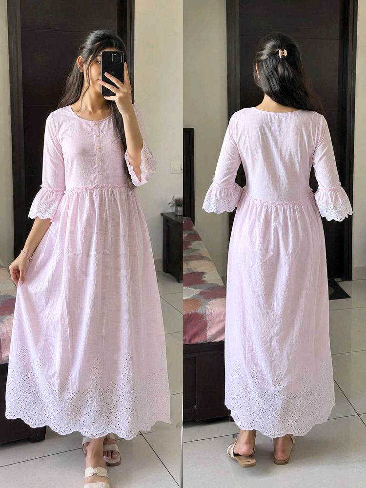 Elegant Pink Eyelet Maxi Dress