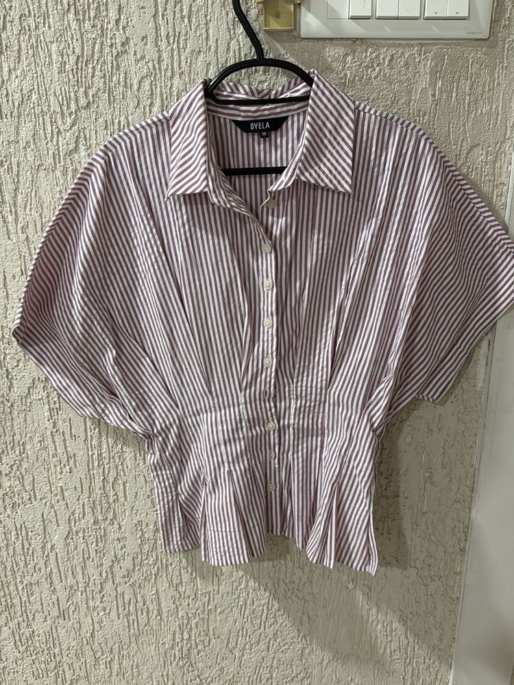 Striped Button-Down Peplum Blouse