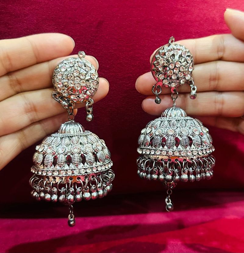 Exquisite Silver Tone Big Jhumka Earrings