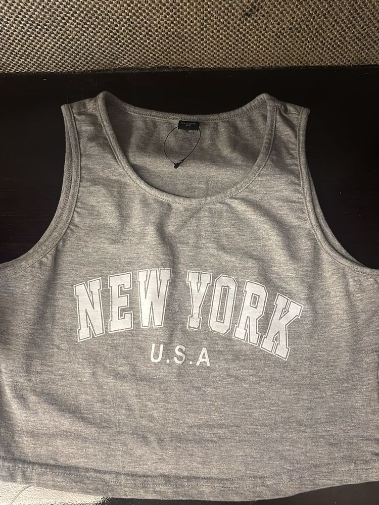 Grey New York USA Crop Top Tank