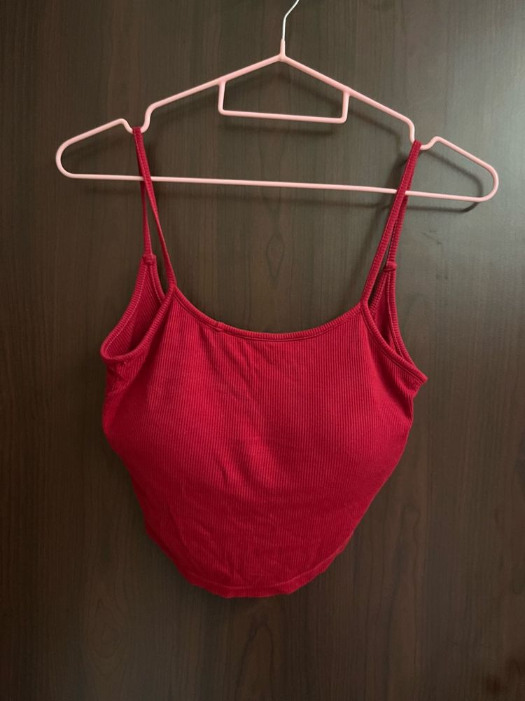 Ribbed Red Spaghetti Strap Crop Top