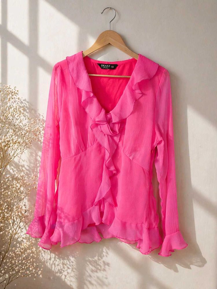 Vibrant Pink Ruffle Blouse