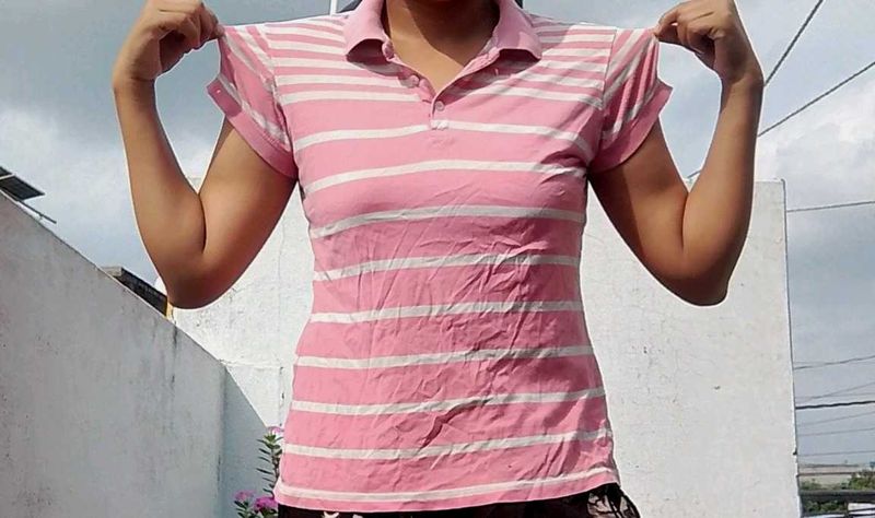 Pink Striped Polo T-Shirt