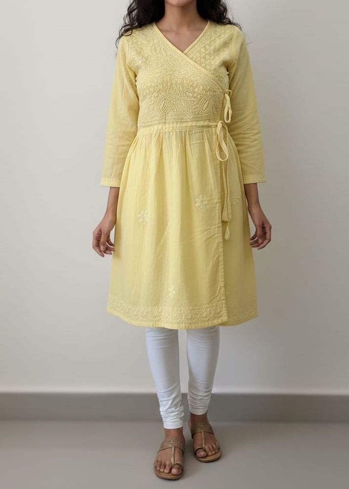 Yellow Handwork Angarkha Kurti