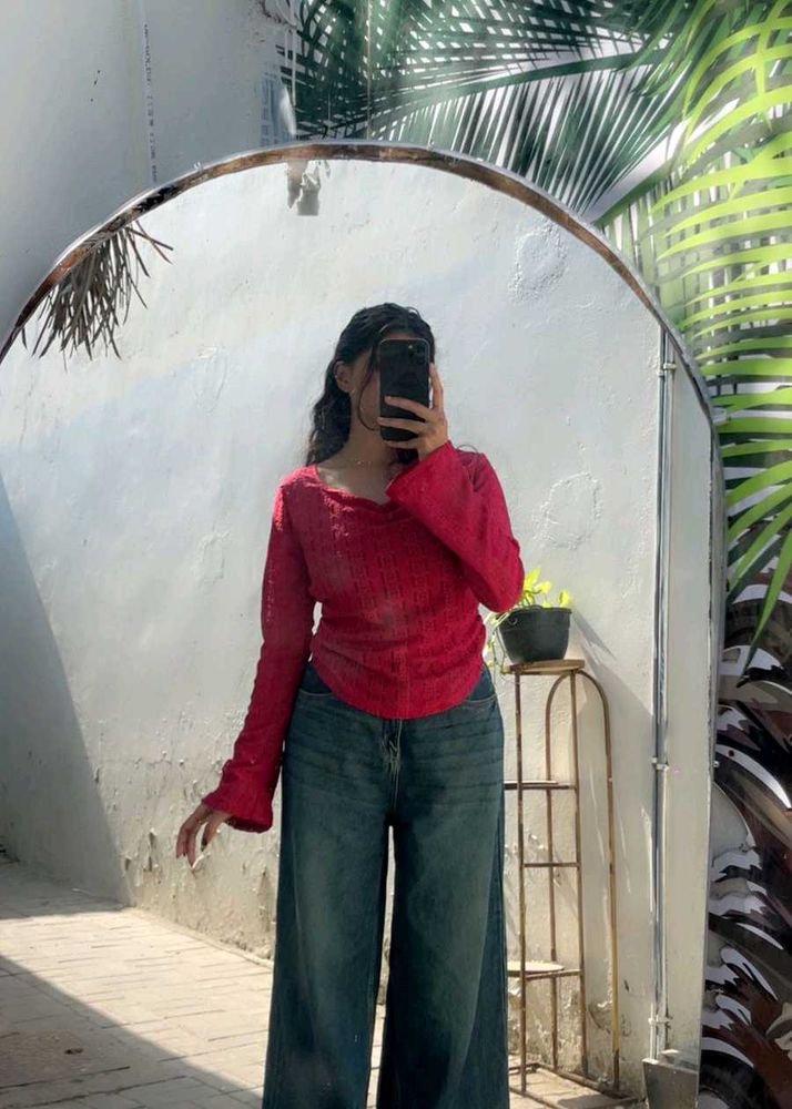 Chic Red Long Sleeve Top