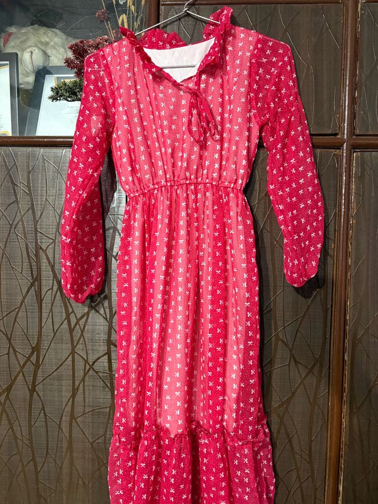 Chic Pink Floral Midi Dress
