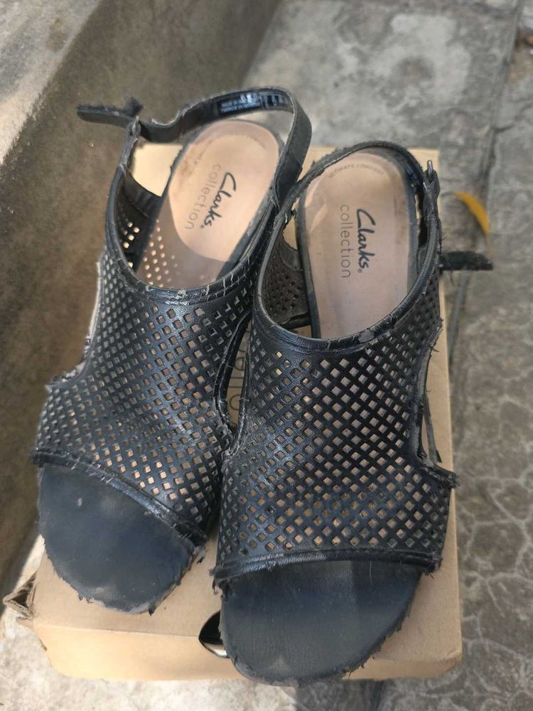 Clarks Collection Black Wedge Sandals