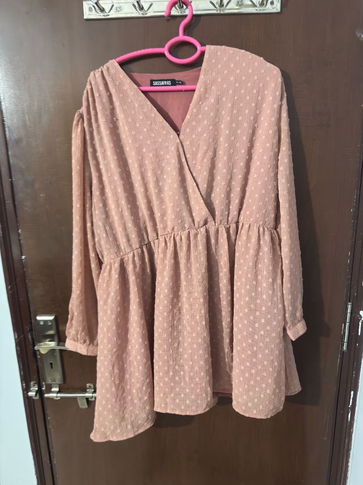 Elegant Rose Swiss Dot Wrap Dress