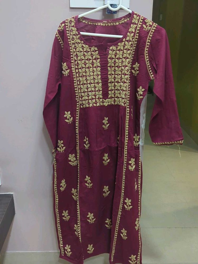 Maroon Embroidered Kurta