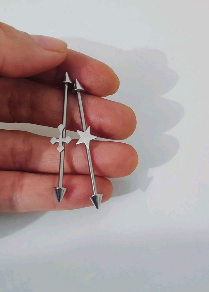 2-Piece Star &amp; cross Industrial Piercing Barbell E