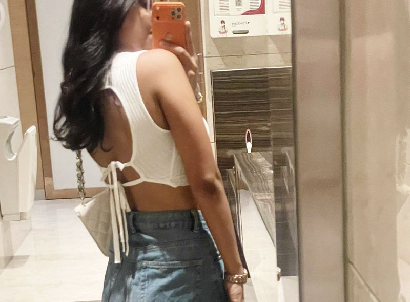 White Ribbed Tie-Back Crop Top
