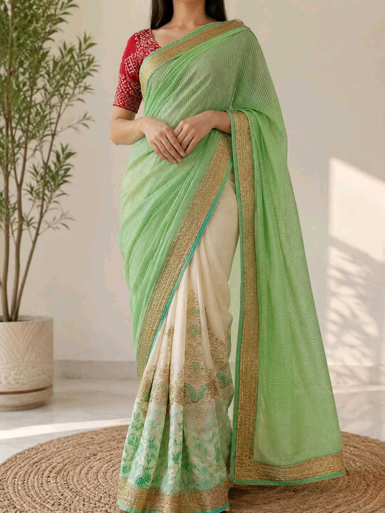 Elegant Pastel Saree with Intricate Embroidery