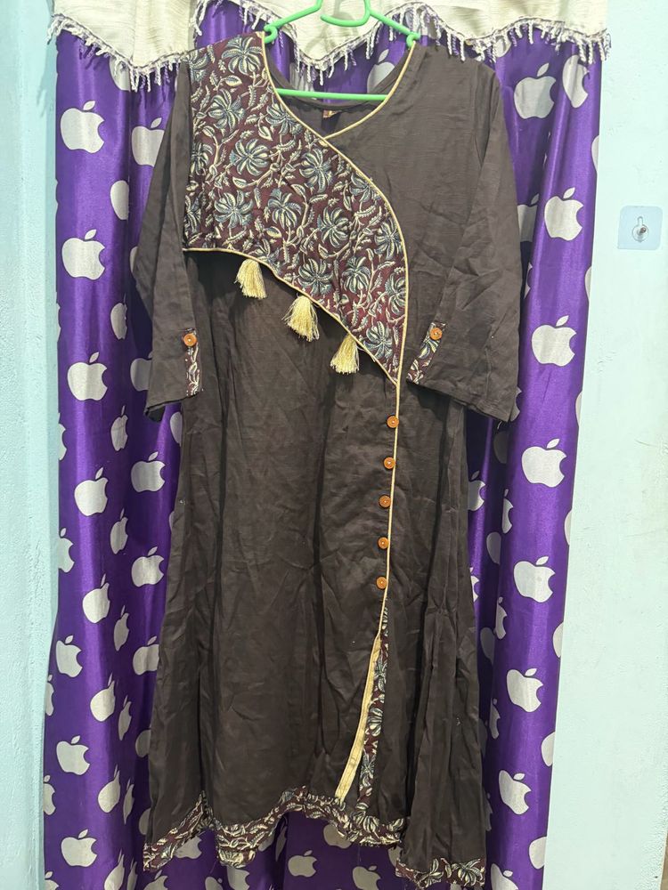 Elegant Brown Kurta with Floral Print